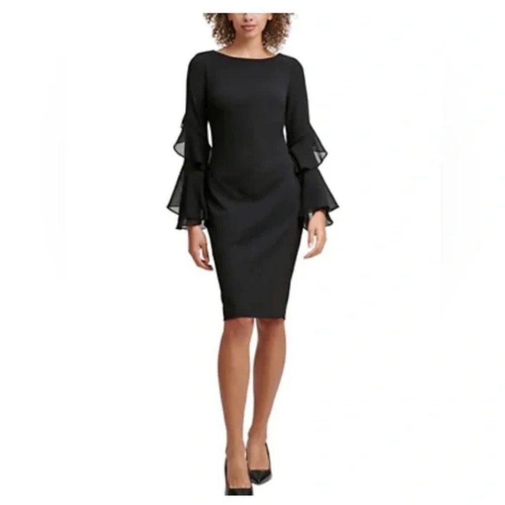 NWT! Black Calvin Klein Ruffle Sleeve Sheath Dress - Size 4